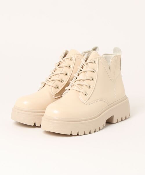 STYLEBLOCK(スタイルブロック)の「厚底レースアップショートワークブーツ(ブーツ・レディース・ブラック/ベージュ・39/38/35/36/37)」の4枚目の写真