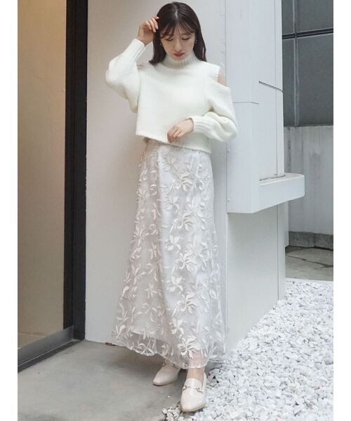 MERCURYDUO（マーキュリーデュオ）の「メロンチュール刺繍セミフレアスカート（スカート・レディース・ライトブルー/ベビーピンク/ブラック・SMALL/MEDIUM）」の11枚目の写真