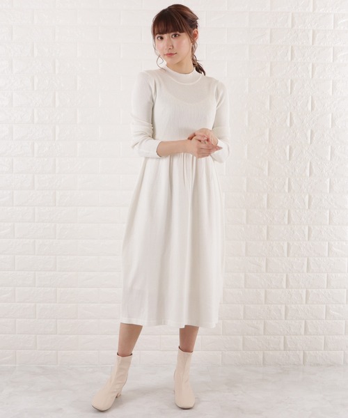 Lace Ladies(レースレディース)の「ハイネックロングニットワンピース(ワンピース・レディース・アイボリー/ブラック・L/XL/M/S)」の1枚目の写真