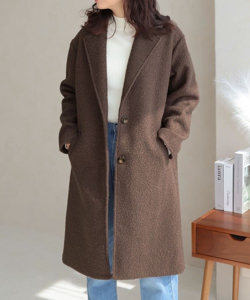 Social GIRL（ソーシャルガール）の「シープ調ボアチェスターコート（チェスターコート・レディース・ベージュ/モカ/アイボリー/ブラック・M）」の17枚目の写真