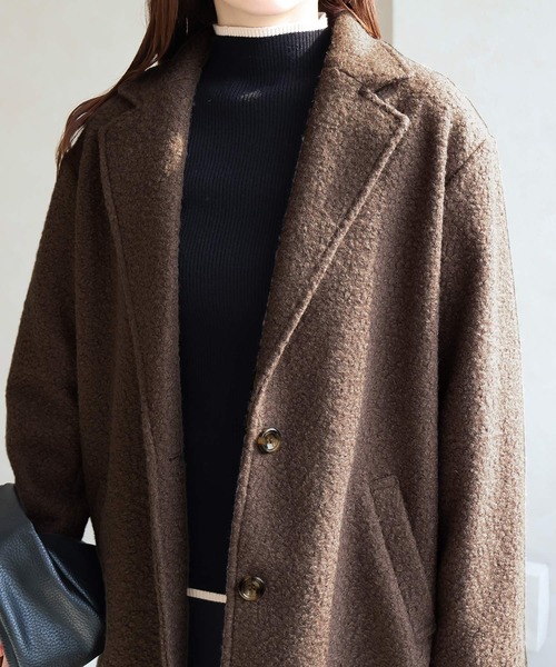 Social GIRL（ソーシャルガール）の「シープ調ボアチェスターコート（チェスターコート・レディース・ベージュ/モカ/アイボリー/ブラック・M）」の20枚目の写真