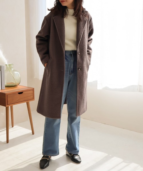 Social GIRL（ソーシャルガール）の「シープ調ボアチェスターコート（チェスターコート・レディース・ベージュ/モカ/アイボリー/ブラック・M）」の18枚目の写真