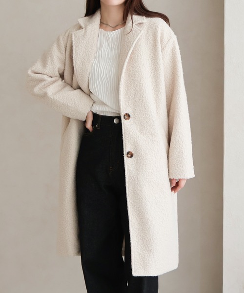 Social GIRL（ソーシャルガール）の「シープ調ボアチェスターコート（チェスターコート・レディース・ベージュ/モカ/アイボリー/ブラック・M）」の5枚目の写真