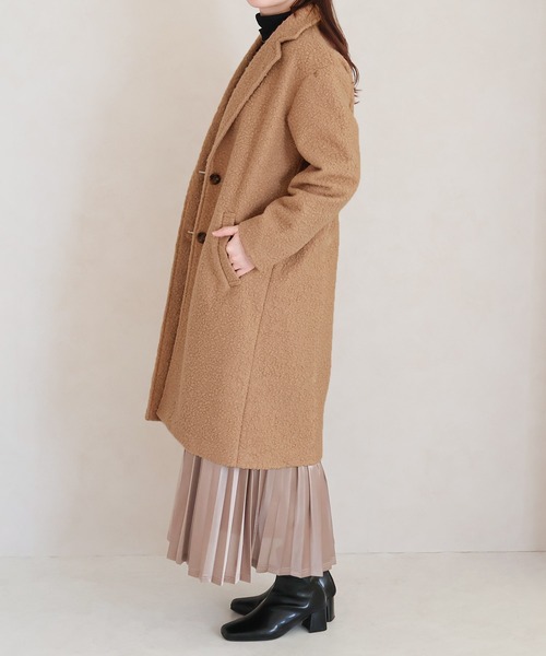 Social GIRL（ソーシャルガール）の「シープ調ボアチェスターコート（チェスターコート・レディース・ベージュ/モカ/アイボリー/ブラック・M）」の14枚目の写真