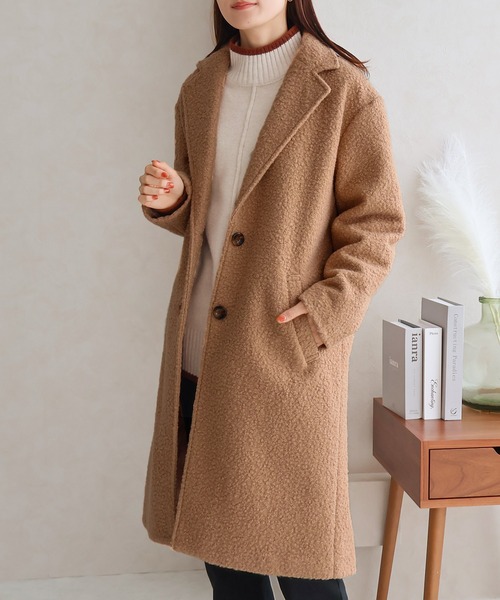 Social GIRL（ソーシャルガール）の「シープ調ボアチェスターコート（チェスターコート・レディース・ベージュ/モカ/アイボリー/ブラック・M）」の8枚目の写真