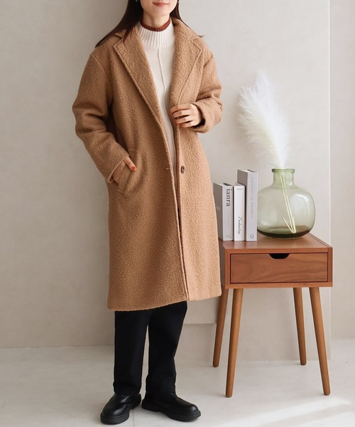 Social GIRL（ソーシャルガール）の「シープ調ボアチェスターコート（チェスターコート・レディース・ベージュ/モカ/アイボリー/ブラック・M）」の7枚目の写真