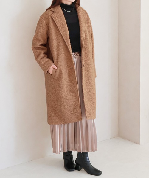 Social GIRL（ソーシャルガール）の「シープ調ボアチェスターコート（チェスターコート・レディース・ベージュ/モカ/アイボリー/ブラック・M）」の11枚目の写真