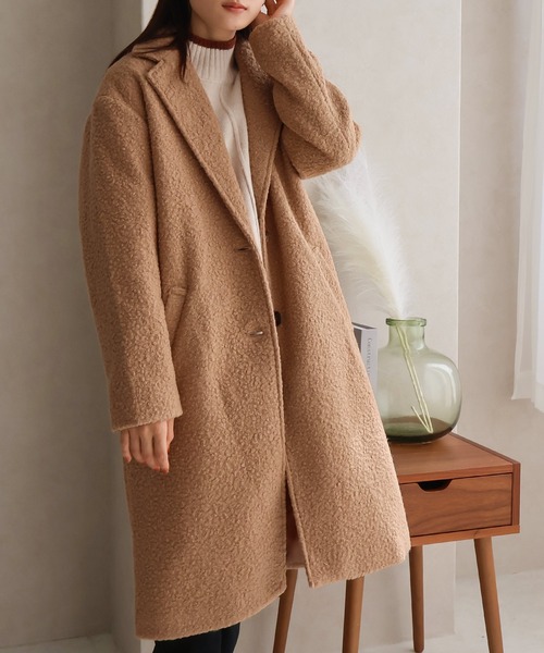 Social GIRL（ソーシャルガール）の「シープ調ボアチェスターコート（チェスターコート・レディース・ベージュ/モカ/アイボリー/ブラック・M）」の9枚目の写真