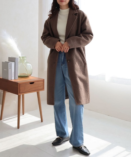 Social GIRL（ソーシャルガール）の「シープ調ボアチェスターコート（チェスターコート・レディース・ベージュ/モカ/アイボリー/ブラック・M）」の19枚目の写真