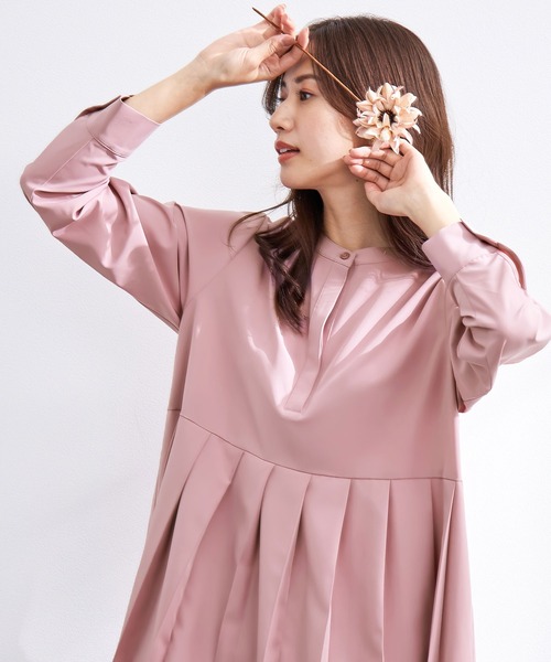 CHAN ME（チャンミ）の「裾プリーツシャツチュニック（シャツ/ブラウス・レディース・ネイビー/ピンク/ブラック/ベージュ/ホワイト・MEDIUM/LARGE）」の5枚目の写真