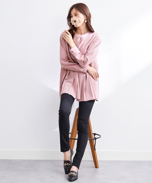 CHAN ME（チャンミ）の「裾プリーツシャツチュニック（シャツ/ブラウス・レディース・ネイビー/ピンク/ブラック/ベージュ/ホワイト・MEDIUM/LARGE）」の10枚目の写真