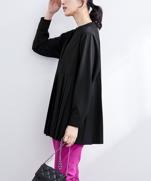 CHAN ME（チャンミ）の「裾プリーツシャツチュニック（シャツ/ブラウス・レディース・ネイビー/ピンク/ブラック/ベージュ/ホワイト・MEDIUM/LARGE）」の14枚目の写真