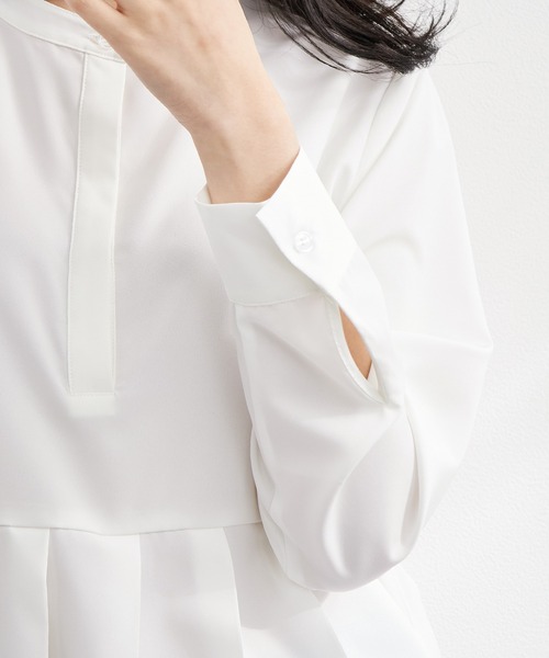 CHAN ME（チャンミ）の「裾プリーツシャツチュニック（シャツ/ブラウス・レディース・ネイビー/ピンク/ブラック/ベージュ/ホワイト・MEDIUM/LARGE）」の18枚目の写真