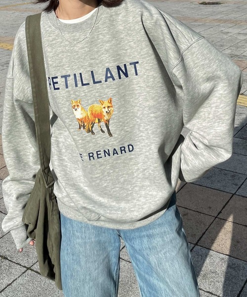 Chillfar（チルファー）の「キタキツネスウェット（スウェット・レディース・ネイビー/ホワイト×グリーン/チャコール/オートミール/ダークグリーン/ネイビー系/アイボリー系/グレー系/杢グレー・FREE）」の5枚目の写真