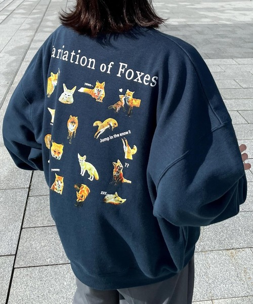 Chillfar（チルファー）の「キタキツネスウェット（スウェット・レディース・ネイビー/ホワイト×グリーン/チャコール/オートミール/ダークグリーン/ネイビー系/アイボリー系/グレー系/杢グレー・FREE）」の9枚目の写真