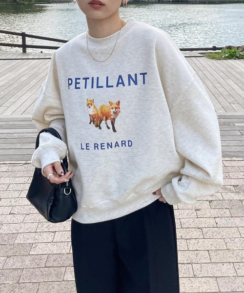 Chillfar（チルファー）の「キタキツネスウェット（スウェット・レディース・ネイビー/ホワイト×グリーン/チャコール/オートミール/ダークグリーン/ネイビー系/アイボリー系/グレー系/杢グレー・FREE）」の6枚目の写真