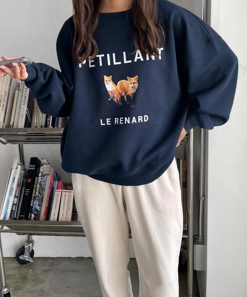 Chillfar（チルファー）の「キタキツネスウェット（スウェット・レディース・ネイビー/ホワイト×グリーン/チャコール/オートミール/ダークグリーン/ネイビー系/アイボリー系/グレー系/杢グレー・FREE）」の15枚目の写真