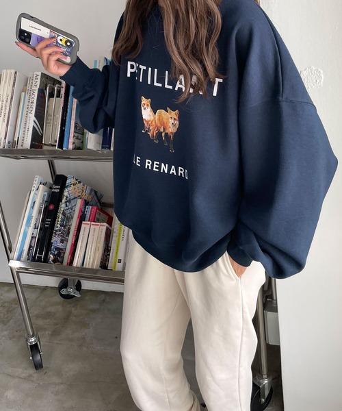 Chillfar（チルファー）の「キタキツネスウェット（スウェット・レディース・ネイビー/ホワイト×グリーン/チャコール/オートミール/ダークグリーン/ネイビー系/アイボリー系/グレー系/杢グレー・FREE）」の17枚目の写真