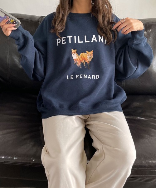 Chillfar（チルファー）の「キタキツネスウェット（スウェット・レディース・ネイビー/ホワイト×グリーン/チャコール/オートミール/ダークグリーン/ネイビー系/アイボリー系/グレー系/杢グレー・FREE）」の14枚目の写真