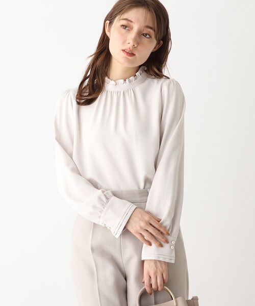 index（インデックス）の「◆ヘヴィージョーゼット スタンドフリルブラウス（シャツ/ブラウス・レディース・ブラウン系その他/ライトグレー/ブラック・40/38/36/42）」の3枚目の写真