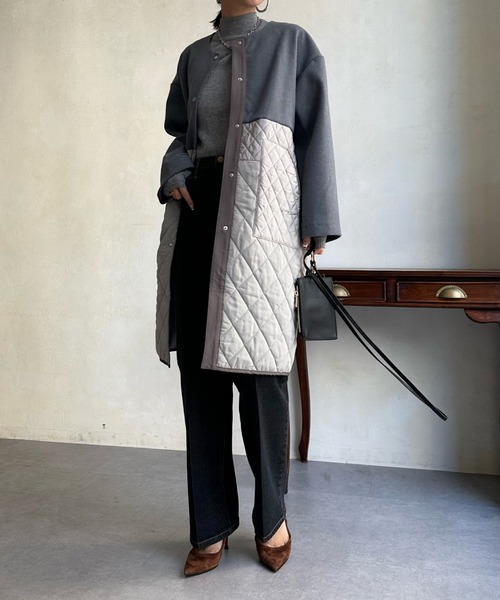 DouDou（ドゥドゥ）の「【WEB限定】メルトン×キルティング切替コート（ノーカラーコート・レディース・グレー/カーキ/ブラック・FREE）」の19枚目の写真