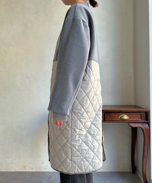 DouDou（ドゥドゥ）の「【WEB限定】メルトン×キルティング切替コート（ノーカラーコート・レディース・グレー/カーキ/ブラック・FREE）」の8枚目の写真