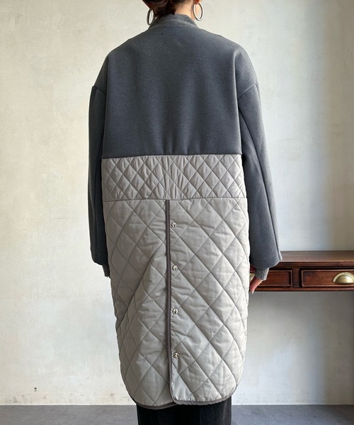 DouDou（ドゥドゥ）の「【WEB限定】メルトン×キルティング切替コート（ノーカラーコート・レディース・グレー/カーキ/ブラック・FREE）」の5枚目の写真