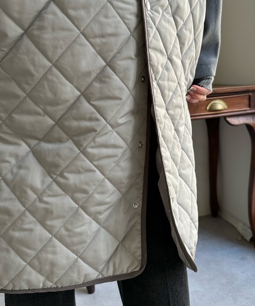 DouDou（ドゥドゥ）の「【WEB限定】メルトン×キルティング切替コート（ノーカラーコート・レディース・グレー/カーキ/ブラック・FREE）」の9枚目の写真