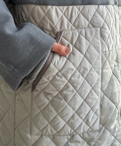 DouDou（ドゥドゥ）の「【WEB限定】メルトン×キルティング切替コート（ノーカラーコート・レディース・グレー/カーキ/ブラック・FREE）」の12枚目の写真