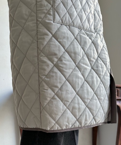DouDou（ドゥドゥ）の「【WEB限定】メルトン×キルティング切替コート（ノーカラーコート・レディース・グレー/カーキ/ブラック・FREE）」の6枚目の写真
