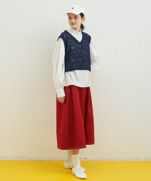 MERLOT（メルロー）の「かぎ針編みVネックショートベスト（ベスト・レディース・グリーン/ピンク/ネイビー・FREE）」の13枚目の写真