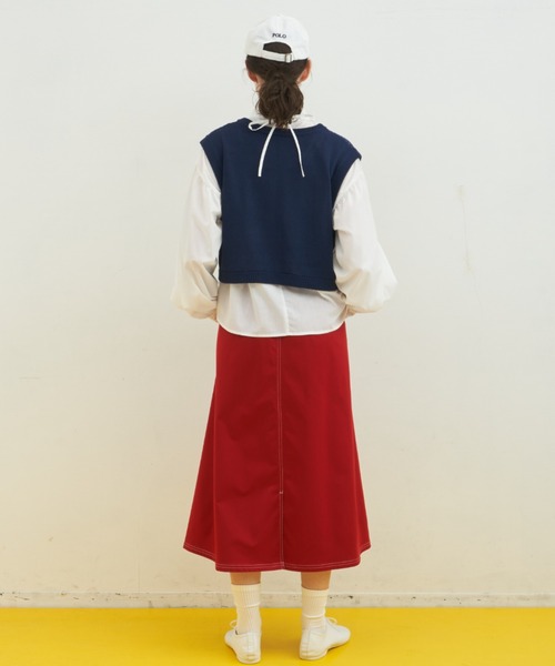 MERLOT（メルロー）の「かぎ針編みVネックショートベスト（ベスト・レディース・グリーン/ピンク/ネイビー・FREE）」の15枚目の写真