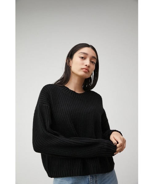 AZUL by moussy（アズールバイマウジー）の「SHORT COLOR KNIT/ショートカラーニット（ニット/セーター・レディース・グリーン/ブラック/オレンジ/アイボリー・FREE）」の15枚目の写真