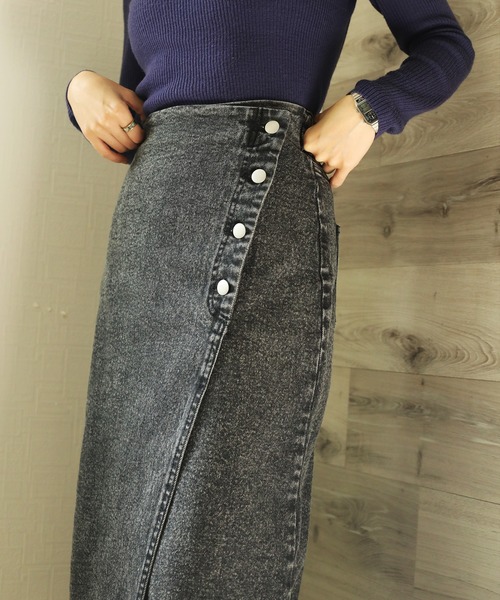 aimoha（アイモハ）の「【aimoha】オリジナル   フロントボタン　スリット　ストレッチデニムスカート（デニムスカート・レディース・インディゴブルー/ブラック/ブルー・SMALL/MEDIUM/LARGE/X-LARGE）」の19枚目の写真