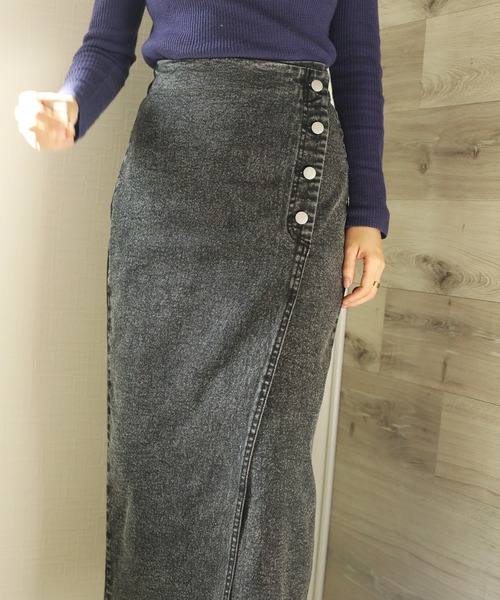 aimoha（アイモハ）の「【aimoha】オリジナル   フロントボタン　スリット　ストレッチデニムスカート（デニムスカート・レディース・インディゴブルー/ブラック/ブルー・SMALL/MEDIUM/LARGE/X-LARGE）」の21枚目の写真