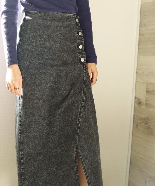 aimoha（アイモハ）の「【aimoha】オリジナル   フロントボタン　スリット　ストレッチデニムスカート（デニムスカート・レディース・インディゴブルー/ブラック/ブルー・SMALL/MEDIUM/LARGE/X-LARGE）」の22枚目の写真