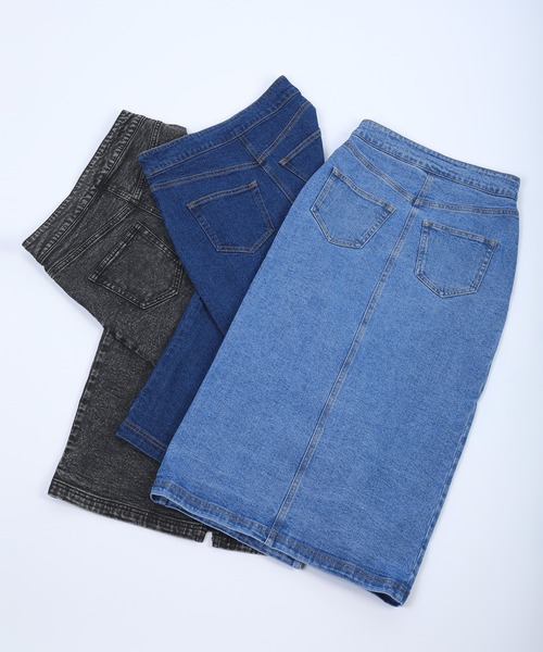 aimoha（アイモハ）の「【aimoha】オリジナル   フロントボタン　スリット　ストレッチデニムスカート（デニムスカート・レディース・インディゴブルー/ブラック/ブルー・SMALL/MEDIUM/LARGE/X-LARGE）」の12枚目の写真