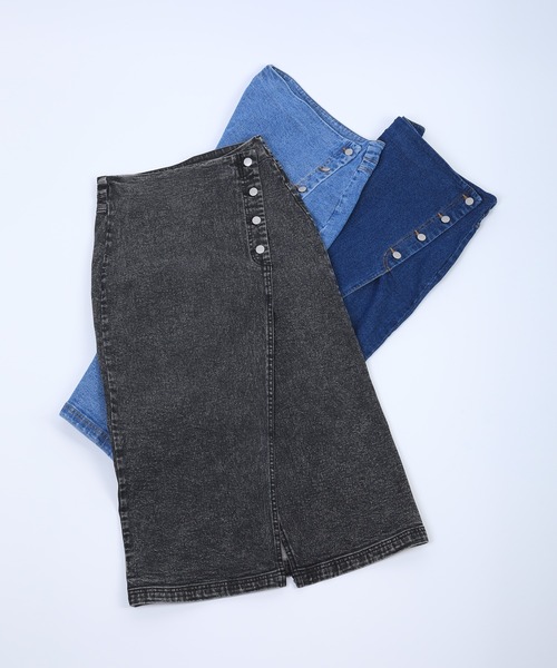 aimoha（アイモハ）の「【aimoha】オリジナル   フロントボタン　スリット　ストレッチデニムスカート（デニムスカート・レディース・インディゴブルー/ブラック/ブルー・SMALL/MEDIUM/LARGE/X-LARGE）」の15枚目の写真