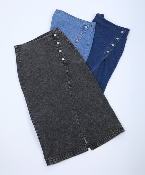aimoha（アイモハ）の「【aimoha】オリジナル   フロントボタン　スリット　ストレッチデニムスカート（デニムスカート・レディース・インディゴブルー/ブラック/ブルー・SMALL/MEDIUM/LARGE/X-LARGE）」の16枚目の写真