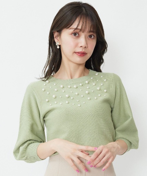 WILLSELECTION(ウィルセレクション)の「衿ビジューニットプルオーバー(ニット/セーター・レディース・オフホワイト/ブラック/ミント/ラベンダー・MEDIUM)」の3枚目の写真