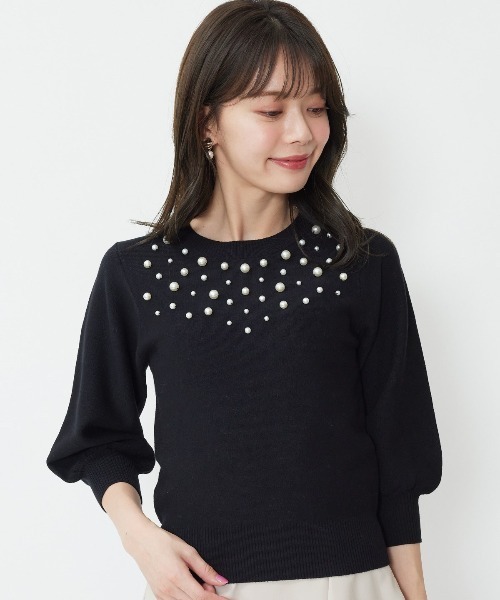 WILLSELECTION(ウィルセレクション)の「衿ビジューニットプルオーバー(ニット/セーター・レディース・オフホワイト/ブラック/ミント/ラベンダー・MEDIUM)」の2枚目の写真