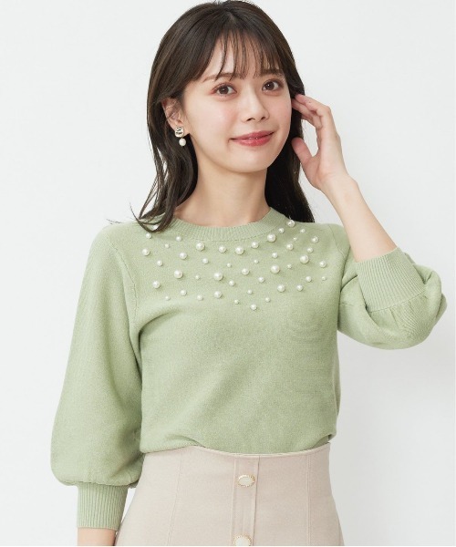 セール】衿ビジューニットプルオーバー（ニット/セーター  