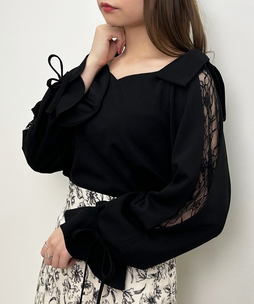 INGNI(イング)の「肩リボン袖割れトップス(Tシャツ/カットソー・レディース・ライトピンク/オフホワイト/ブラック・M)」の2枚目の写真