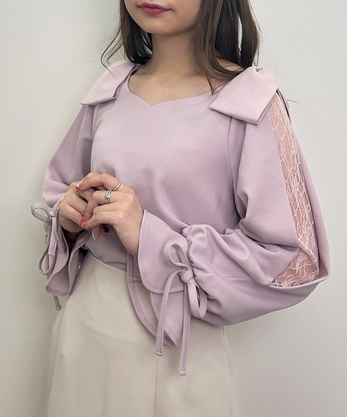INGNI(イング)の「肩リボン袖割れトップス(Tシャツ/カットソー・レディース・ライトピンク/オフホワイト/ブラック・M)」の14枚目の写真