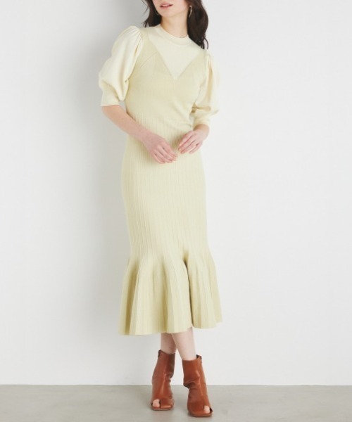 【リエンダスエルタ rienda suelta】ストレッチストライプワンピース rienda（リエンダ）の「ビスチェライクストライプニット