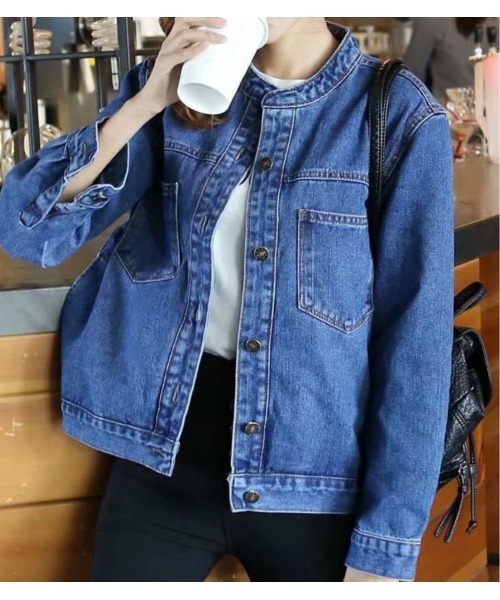 LAUTRE COTE(ロウトレコウト)の「ノーカラーデニムジャケット(デニムジャケット・レディース・ライトブルー/ブルー・LARGE/MEDIUM/SMALL/X-LARGE)」の4枚目の写真