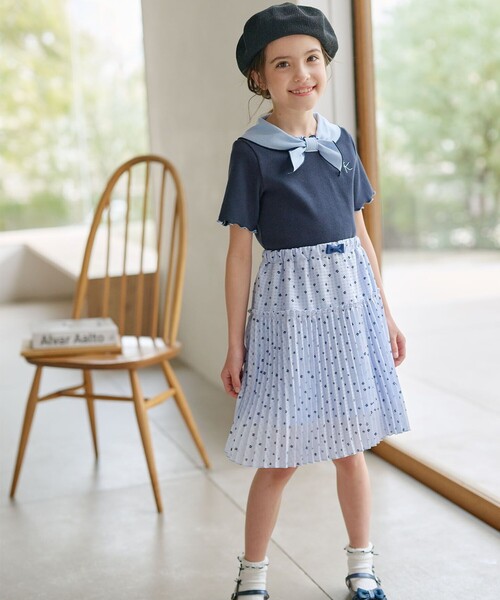 ●FLARE UP● Chiffon Shirring Tシャツ (2色) セール】【110-140㎝】セーラースカーフ Tシャツ(Tシャツ