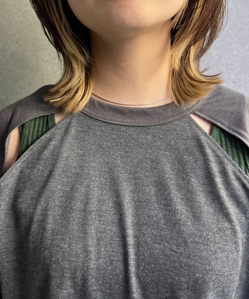 CIAOPANIC(チャオパニック)の「シアー配色肩スリットラグランTEE(Tシャツ/カットソー・レディース・グレー/グリーン/イエロー/オレンジ/ネイビー/ピンク/ダークグリーン・FREE)」の13枚目の写真