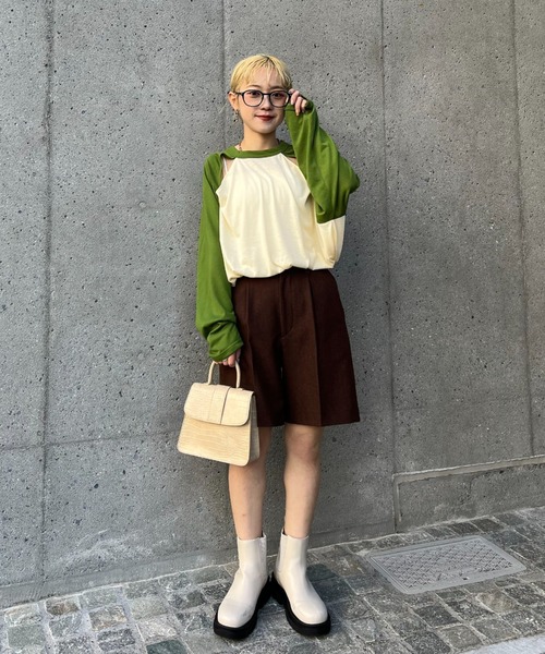 CIAOPANIC(チャオパニック)の「シアー配色肩スリットラグランTEE(Tシャツ/カットソー・レディース・グレー/グリーン/イエロー/オレンジ/ネイビー/ピンク/ダークグリーン・FREE)」の19枚目の写真