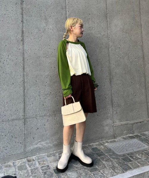 CIAOPANIC(チャオパニック)の「シアー配色肩スリットラグランTEE(Tシャツ/カットソー・レディース・グレー/グリーン/イエロー/オレンジ/ネイビー/ピンク/ダークグリーン・FREE)」の20枚目の写真